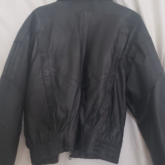 Black Leather Bomber style jacket by Weekends - Picture 2 of 6